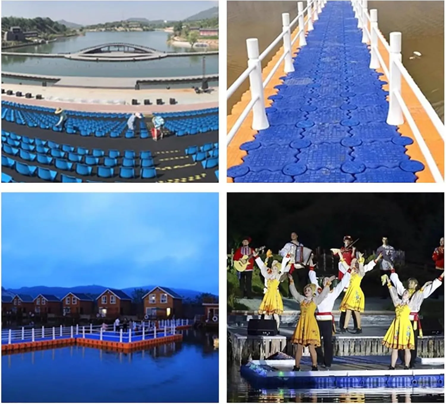 Portable Large Floating Platform, High Load-Bearing Capacity HDPE Floating Dock for Yachts/Boats, Heavy Duty Fishing Rafts with Anti-Slip Texture(Blue,H 25cm/9.8inch)
