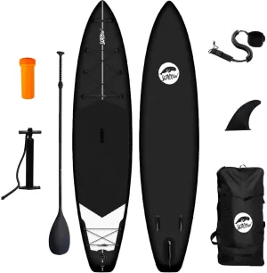 Seacow Darkside PRO ISUP Paddle Board Kit - Ultra Light Inflatable SUP - Everything Included with Standup Paddleboard (Black/White)