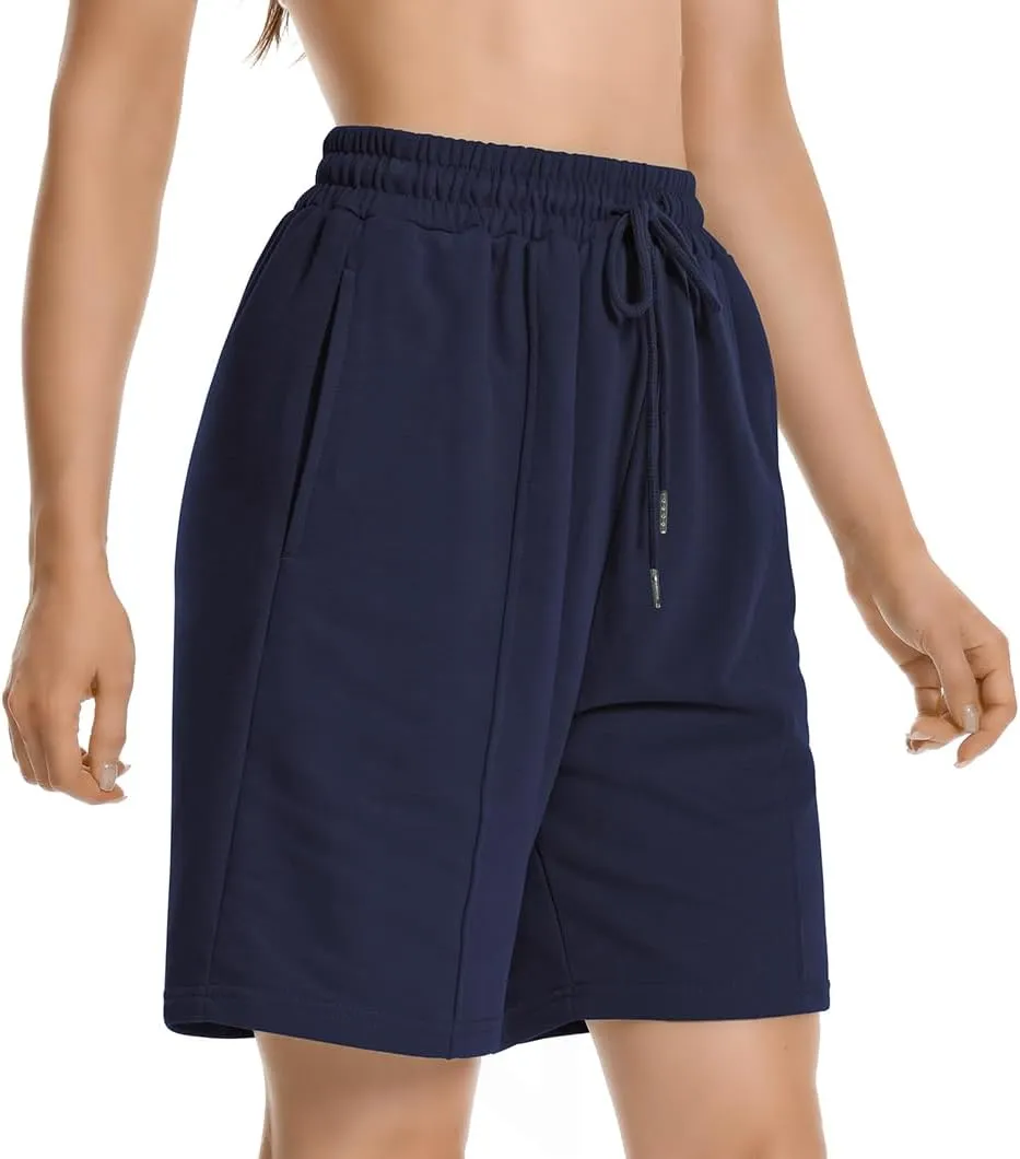 Womens Long Sweat Shorts Casual Summer Bermuda Loose Lounge Workout Athletic Shorts with Pockets