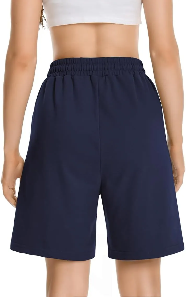 Womens Long Sweat Shorts Casual Summer Bermuda Loose Lounge Workout Athletic Shorts with Pockets