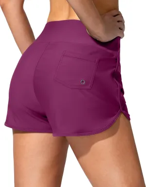 Women's Swim Shorts with Pockets High Waisted Tummy Control Board Swimsuit Bathing Shorts for Women with Liner