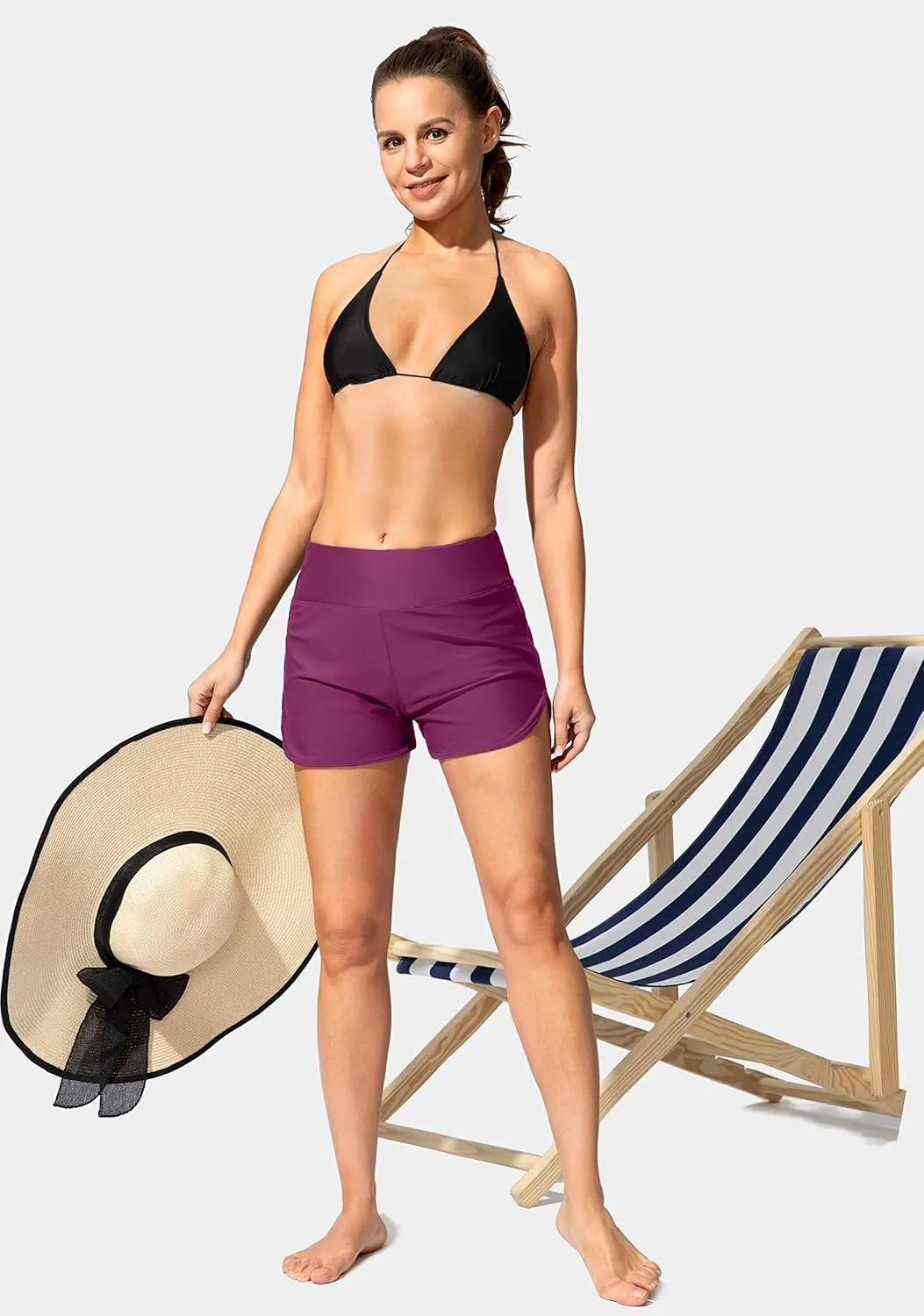 Women's Swim Shorts with Pockets High Waisted Tummy Control Board Swimsuit Bathing Shorts for Women with Liner