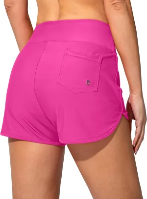 Women's Swim Shorts with Pockets High Waisted Tummy Control Board Swimsuit Bathing Shorts for Women with Liner