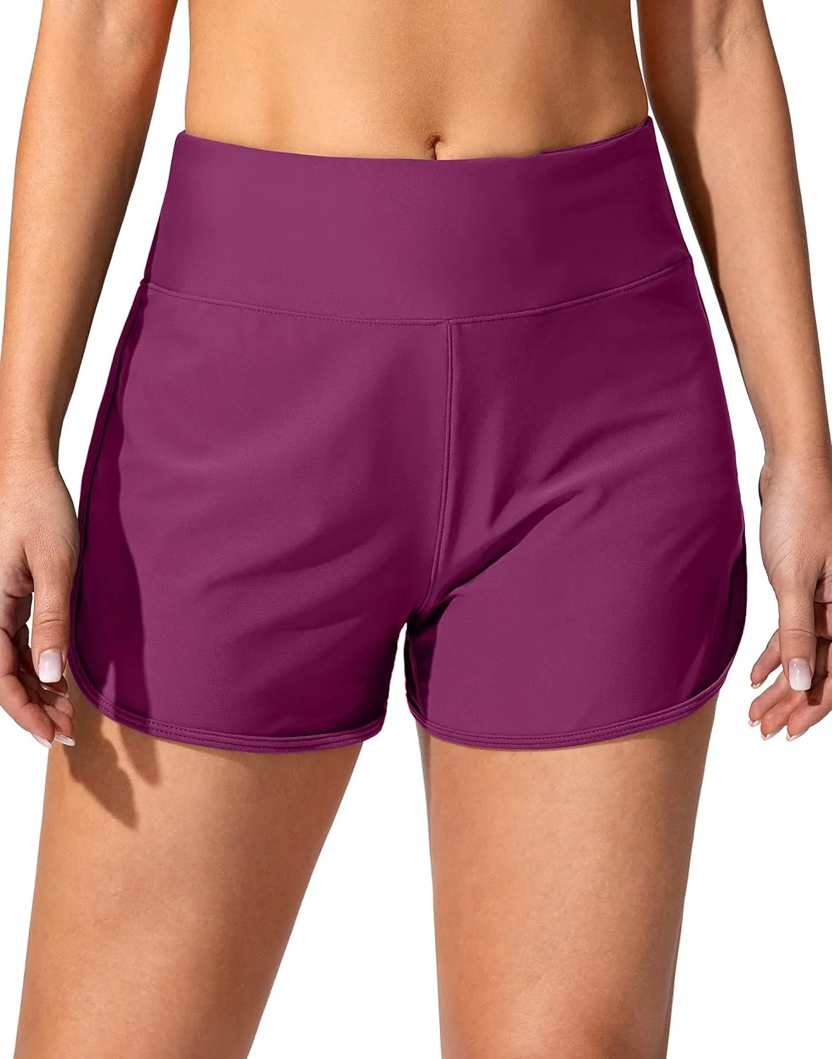 Women's Swim Shorts with Pockets High Waisted Tummy Control Board Swimsuit Bathing Shorts for Women with Liner